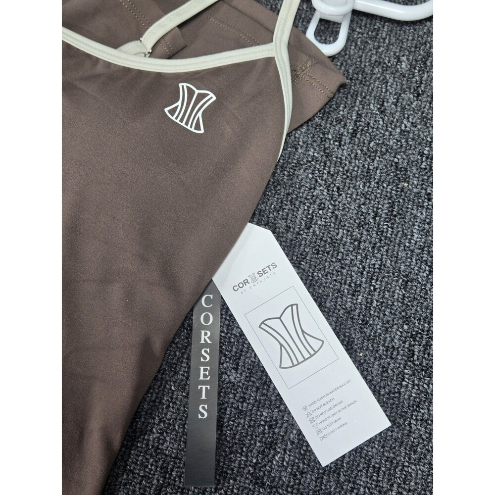 NEW Corsets By Enfajate Flared Workout Jumpsuit Womens M Brown Scrunch Butt NWT - Picture 8 of 16